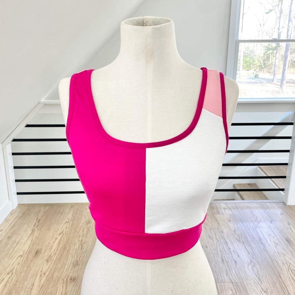 Add on item only NWT S M L light, dark pink, white crop top tank top - Picture 1 of 7